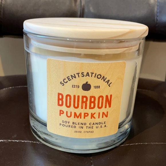 Scentsational Pumpkin Bourbon Candle Large Glass Jar 26oz 3 Wicks Soy Blend